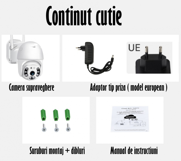 Camera de Supraveghere Video REVOSE™ 5MP 2560x1920, Aplicatie Dedicata, Intelligent Tracking, PTZ, WIFI, Lan, AP hotspot, Micro SD, Rotire, Alarma miscare, Interior si Exterior, Alb, Card Micro SD 32G [6]