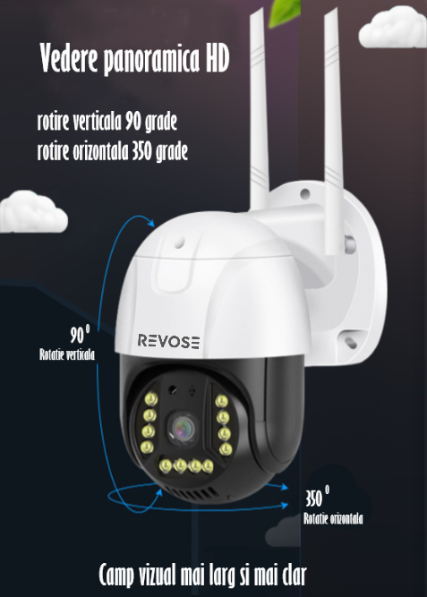 Camera de Supraveghere Video REVOSE™ 5MP 2560x1920, aplicatie dedicata, intelligent tracking, PTZ, WIFI, Lan, AP hotspot, Micro SD, Rotire, Alarma miscare, Interior si Exterior, Card Micro SD 32GB Inc [11]