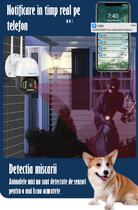 Camera de Supraveghere Video REVOSE™ 5MP 2560x1920, Aplicatie Dedicata, Intelligent Tracking, PTZ, WIFI, Lan, AP hotspot, Micro SD, Rotire, Alarma miscare, Interior si Exterior, Resigilat [10]