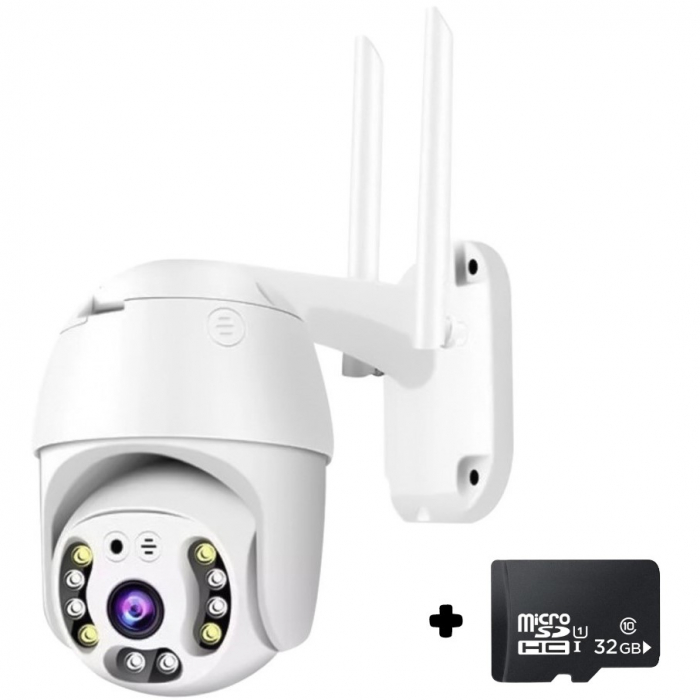 Camera de Supraveghere Video REVOSE™ 5MP 2560x1920, Aplicatie Dedicata, Intelligent Tracking, PTZ, WIFI, Lan, AP hotspot, Micro SD, Rotire, Alarma miscare, Interior si Exterior, Alb, Card Micro SD 32G [17]