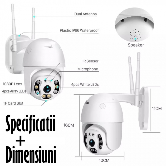 Camera de Supraveghere Video REVOSE™ 5MP 2560x1920, Aplicatie Dedicata, Intelligent Tracking, PTZ, WIFI, Lan, AP hotspot, Micro SD, Rotire, Alarma miscare, Interior si Exterior, Alb, Card Micro SD 32G [8]