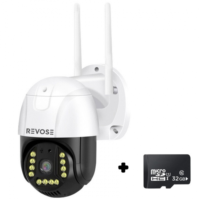 Camera de Supraveghere Video REVOSE™ 5MP 2560x1920, aplicatie dedicata, intelligent tracking, PTZ, WIFI, Lan, AP hotspot, Micro SD, Rotire, Alarma miscare, Interior si Exterior, Card Micro SD 32GB Inc [1]