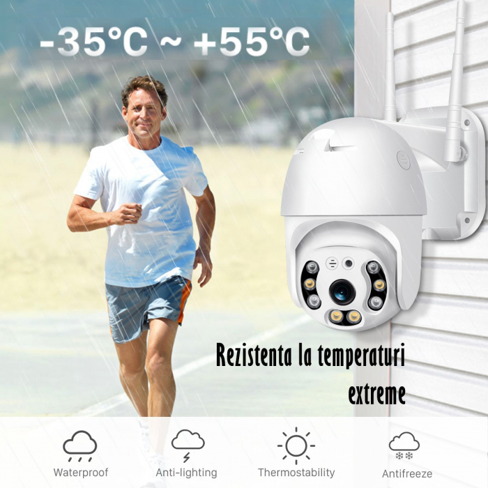 Camera de Supraveghere Video REVOSE™ 5MP 2560x1920, Aplicatie Dedicata, Intelligent Tracking, PTZ, WIFI, Lan, AP hotspot, Micro SD, Rotire, Alarma miscare, Interior si Exterior, Alb, Card Micro SD 32G [16]