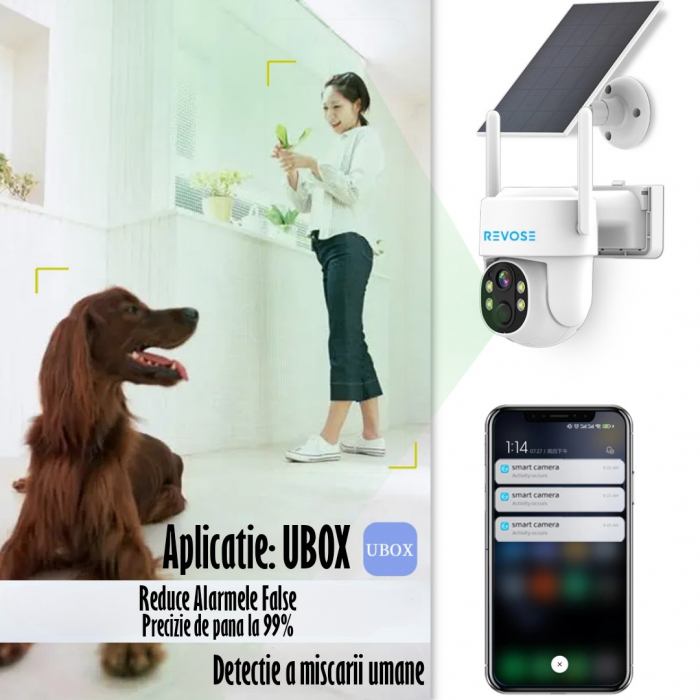 Camera de Supraveghere Video REVOSE™ 5MP 2560x1920, Aplicatie Dedicata, Intelligent Tracking, PTZ, WIFI, Lan, AP hotspot, Micro SD, Rotire, Alarma miscare, Interior si Exterior, cu Incarcare Solara [9]