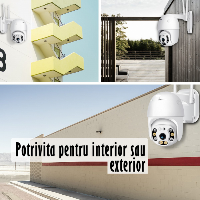 Camera de Supraveghere Video REVOSE™ 5MP 2560x1920, Aplicatie Dedicata, Intelligent Tracking, PTZ, WIFI, Lan, AP hotspot, Micro SD, Rotire, Alarma miscare, Interior si Exterior, Alb, Card Micro SD 32G [15]