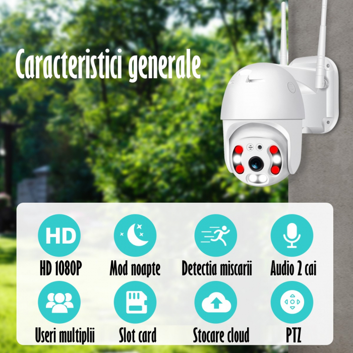 Camera de Supraveghere Video REVOSE™ 5MP 2560x1920, Aplicatie Dedicata, Intelligent Tracking, PTZ, WIFI, Lan, AP hotspot, Micro SD, Rotire, Alarma miscare, Interior si Exterior, Alb, Card Micro SD 32G [12]