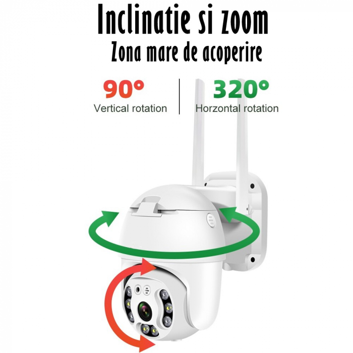 Camera de Supraveghere Video REVOSE™ 5MP 2560x1920, Aplicatie Dedicata, Intelligent Tracking, PTZ, WIFI, Lan, AP hotspot, Micro SD, Rotire, Alarma miscare, Interior si Exterior, Alb, Card Micro SD 32G [10]