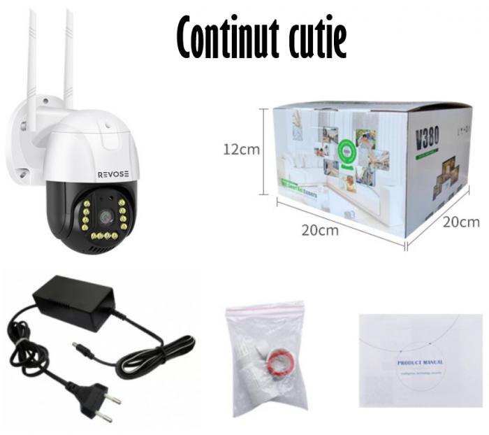 Camera de Supraveghere Video REVOSE™ 5MP 2560x1920, aplicatie dedicata, intelligent tracking, PTZ, WIFI, Lan, AP hotspot, Micro SD, Rotire, Alarma miscare, Interior si Exterior, Card Micro SD 32GB Inc [7]