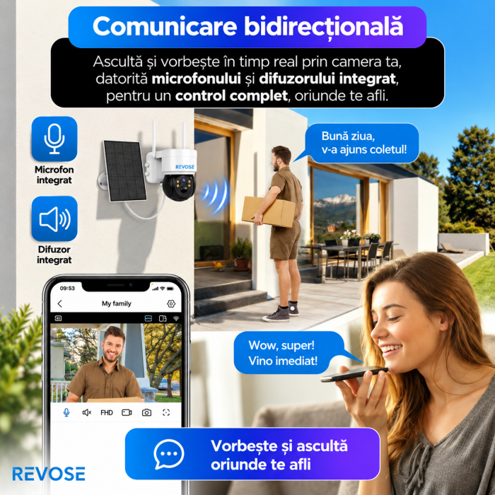 Camera Solara de Supraveghere Video REVOSE™ 5MP 2560x1920, Aplicatie Dedicata, Intelligent Tracking, PTZ, WIFI, Lan, AP hotspot, Micro SD, Rotire, Alarma miscare, Interior si Exterior, Incarcare Solar [4]