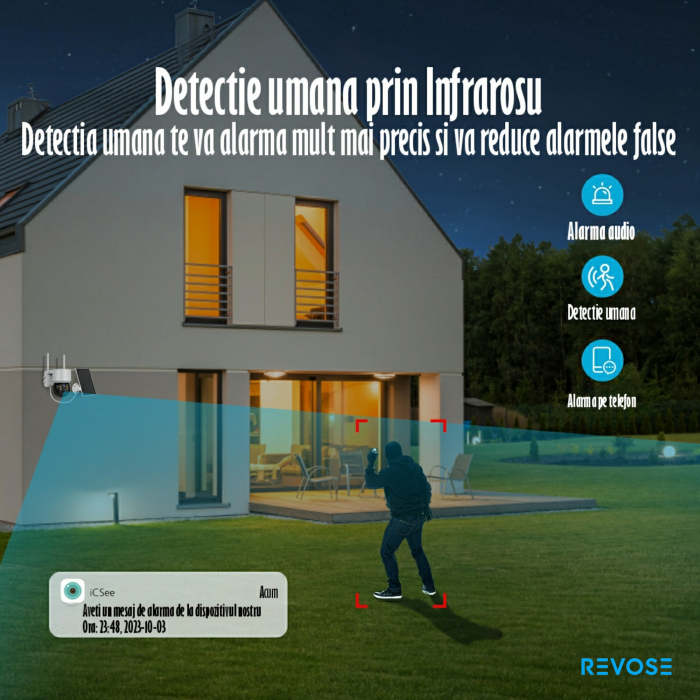 Camera Solara de Supraveghere Video REVOSE™ 5MP 2560x1920, Aplicatie Dedicata, Intelligent Tracking, PTZ, WIFI, Lan, AP hotspot, Micro SD, Rotire, Alarma miscare, Interior si Exterior, Incarcare Solar [8]