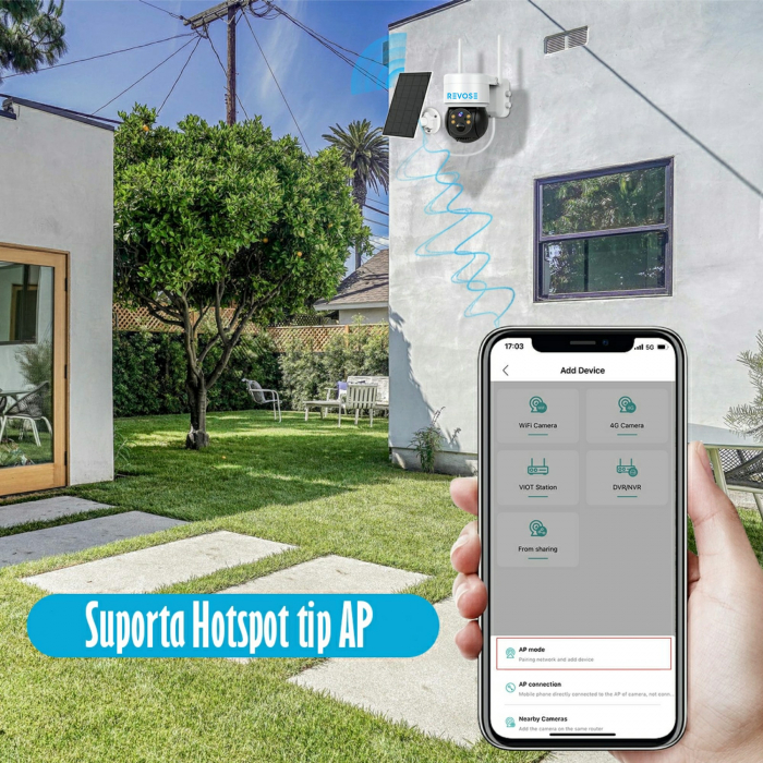 Camera Solara de Supraveghere Video REVOSE™ 5MP 2560x1920, Aplicatie Dedicata, Intelligent Tracking, PTZ, WIFI, Lan, AP hotspot, Micro SD, Rotire, Alarma miscare, Interior si Exterior, Incarcare Solar [2]