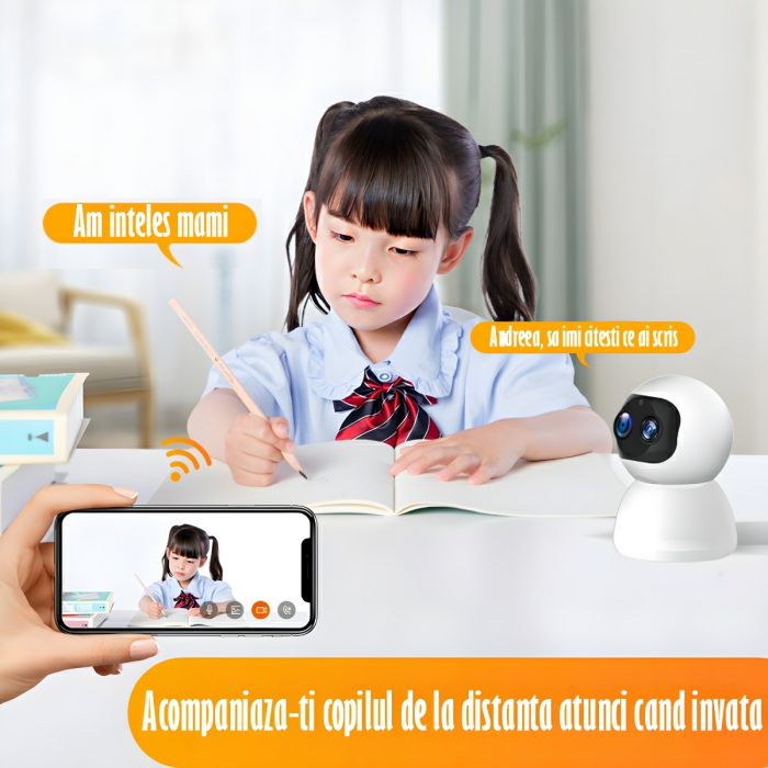 Camera Spion Wireless, Baby Monitor, FullHD 2MP, Monitorizare Bebelusi, Auto Tracking, Vedere Nocturna, Audio-Video, Sunet bidirectional, Rotire automata, Rezolutie 1920x1080, Senzor Miscare, Alb [8]