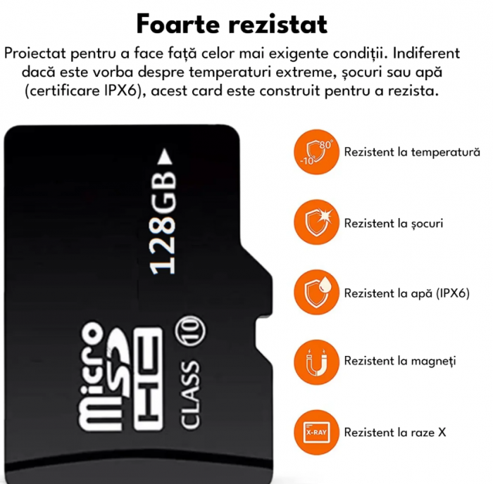 Card de memorie MicroSD, 128 GB, Clasa 10, pentru telefon, camera video de supraveghere, aparat foto, rezistent la apa IPX6 [6]