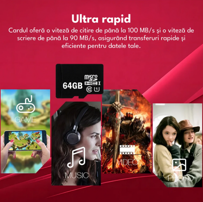 Card de memorie MicroSD, 64 GB, Clasa 10, pentru telefon, camera video de supraveghere, aparat foto, rezistent la apa IPX6 [2]