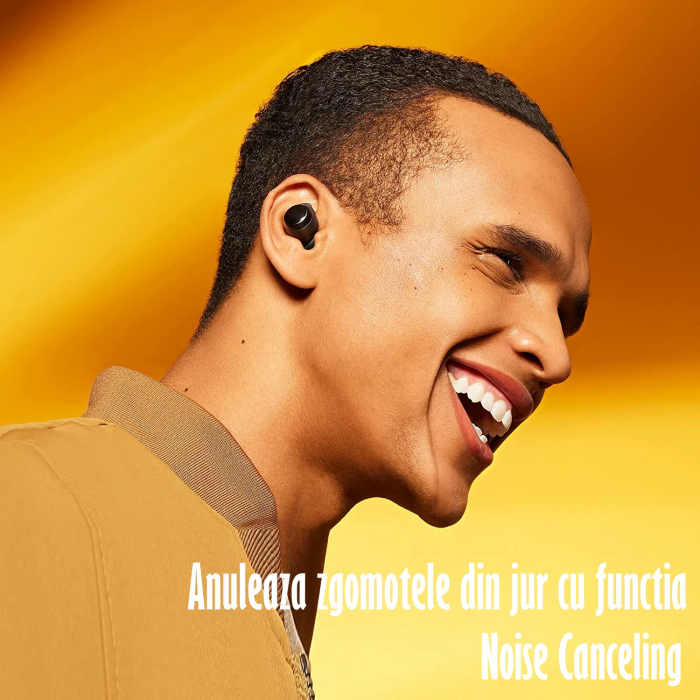 Casti Audio Wireless, Bluetooth 5.1, tip Earbuds cu Control Touch, Microfon, Noise Cancelling, True Wireless Stereo, tip Earpods Telefon, Universale, Carcasa magnetica, Negru Mat [12]