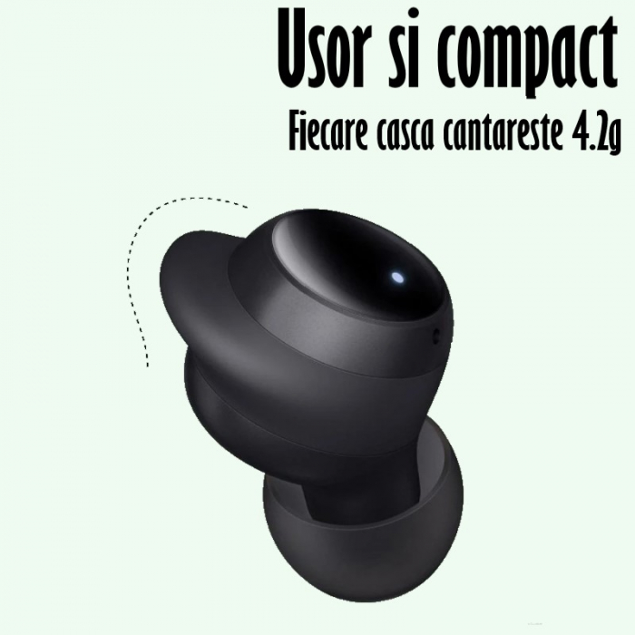 Casti Audio Wireless, Bluetooth 5.1, tip Earbuds cu Control Touch, Microfon, Noise Cancelling, True Wireless Stereo, tip Earpods Telefon, Universale, Carcasa magnetica, Negru Mat [2]