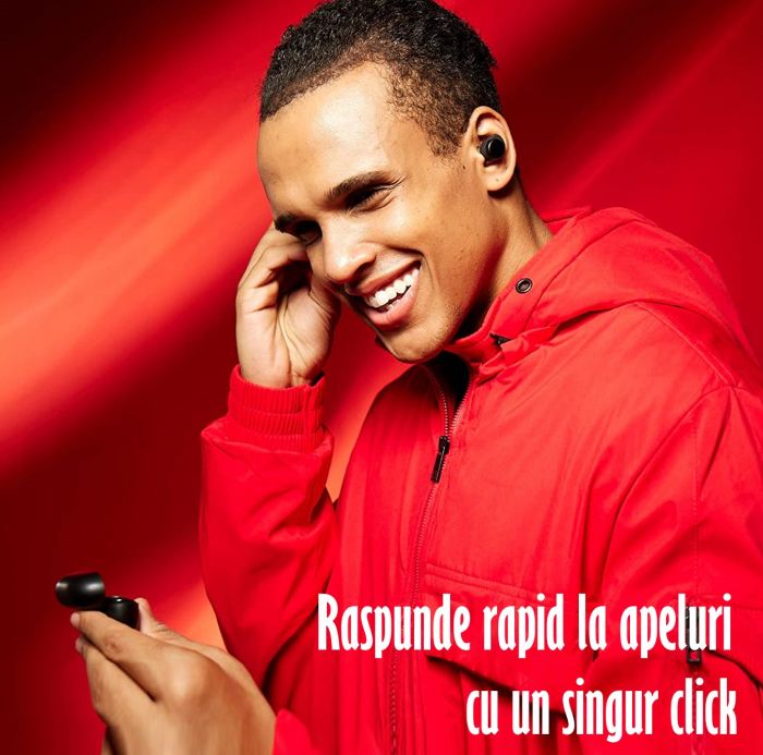 Casti Audio Wireless, Bluetooth 5.1, tip Earbuds cu Control Touch, Microfon, Noise Cancelling, True Wireless Stereo, tip Earpods Telefon, Universale, Carcasa magnetica, Negru Mat [9]