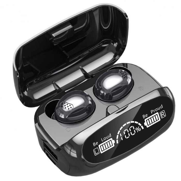 Casti Audio Wireless fara fir, Bluetooth 5.1, tip Earbuds cu Control Touch, Microfon, Noise Cancelling, True Wireless Stereo, tip Earpods Telefon, Universale, Carcasa magnetica, Black [1]