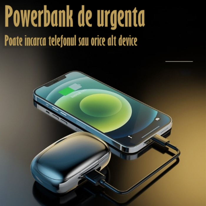 Casti Audio Wireless fara fir, Bluetooth 5.1, tip Earbuds cu Control Touch, Microfon, Noise Cancelling, True Wireless Stereo, tip Earpods Telefon, Universale, Carcasa magnetica, Black [10]