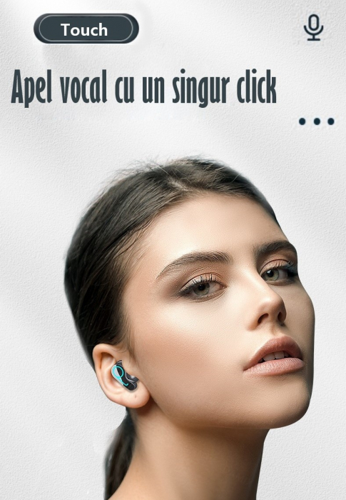 Casti Audio Wireless fara fir, Bluetooth 5.1, tip Earbuds cu Control Touch, Microfon, Noise Cancelling, True Wireless Stereo, tip Earpods Telefon, Universale, Carcasa magnetica, Negru [10]