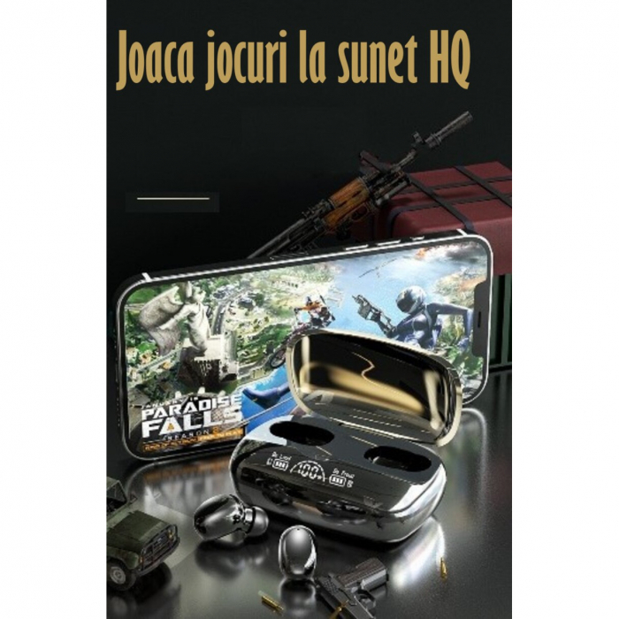 Casti Audio Wireless fara fir, Bluetooth 5.1, tip Earbuds cu Control Touch, Microfon, Noise Cancelling, True Wireless Stereo, tip Earpods Telefon, Universale, Carcasa magnetica, Black [6]