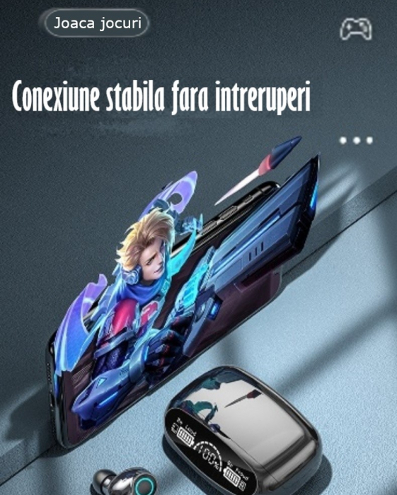 Casti Audio Wireless fara fir, Bluetooth 5.1, tip Earbuds cu Control Touch, Microfon, Noise Cancelling, True Wireless Stereo, tip Earpods Telefon, Universale, Carcasa magnetica, Negru [3]