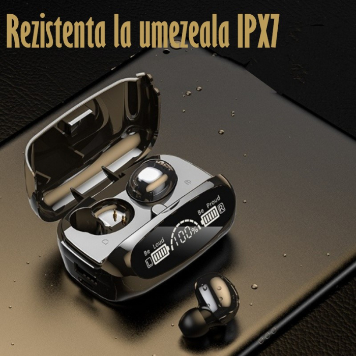 Casti Audio Wireless fara fir, Bluetooth 5.1, tip Earbuds cu Control Touch, Microfon, Noise Cancelling, True Wireless Stereo, tip Earpods Telefon, Universale, Carcasa magnetica, Black [3]