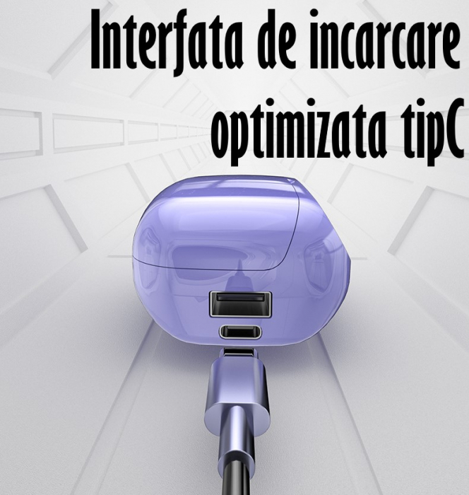 Casti Audio Wirelesss fara fir, Bluetooth 5.1, tip Earbuds cu Control Touch, Microfon, Noise Cancelling, True Wireless Stereo, tip Earpods Telefon, Universale, Carcasa magnetica, Mov [2]