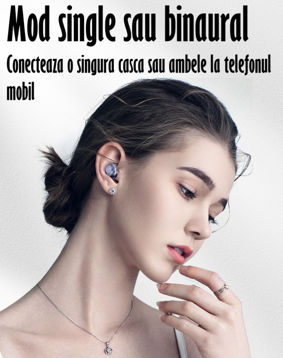 Casti Audio Wirelesss fara fir, Bluetooth 5.1, tip Earbuds cu Control Touch, Microfon, Noise Cancelling, True Wireless Stereo, tip Earpods Telefon, Universale, Carcasa magnetica, Mov [11]