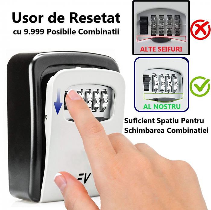 Cutie Metalica REVOSE™ Interior-Exterior Pentru Chei cu Cifru Mecanic, 130x100x50 mm, Regim Hotelier, Air-Bnb, Waterproof, Montare Perete [7]