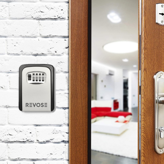 Cutie Metalica REVOSE™ Interior-Exterior Pentru Chei cu Cifru Mecanic, 130x100x50 mm, Regim Hotelier, Air-Bnb, Waterproof, Montare Perete [3]