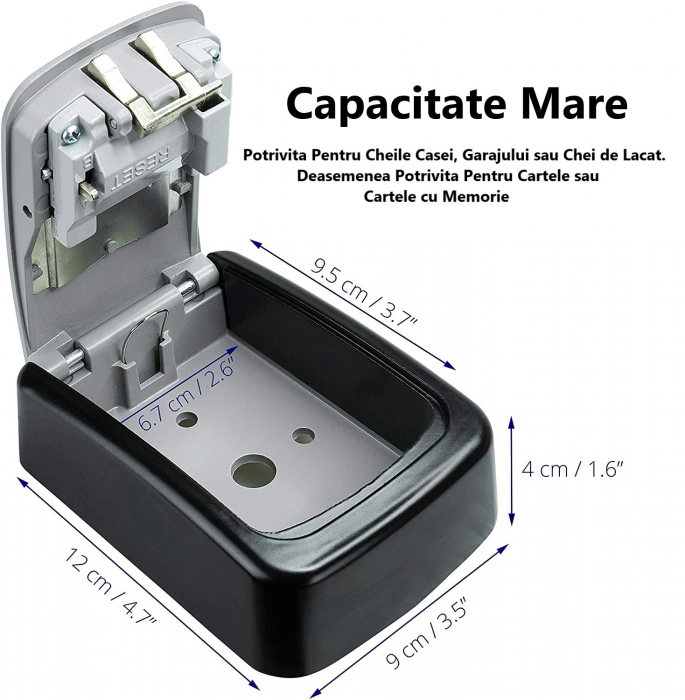Cutie Metalica REVOSE™ Interior-Exterior Pentru Chei cu Cifru Mecanic, 130x100x50 mm, Regim Hotelier, Air-Bnb, Waterproof, Montare Perete [8]