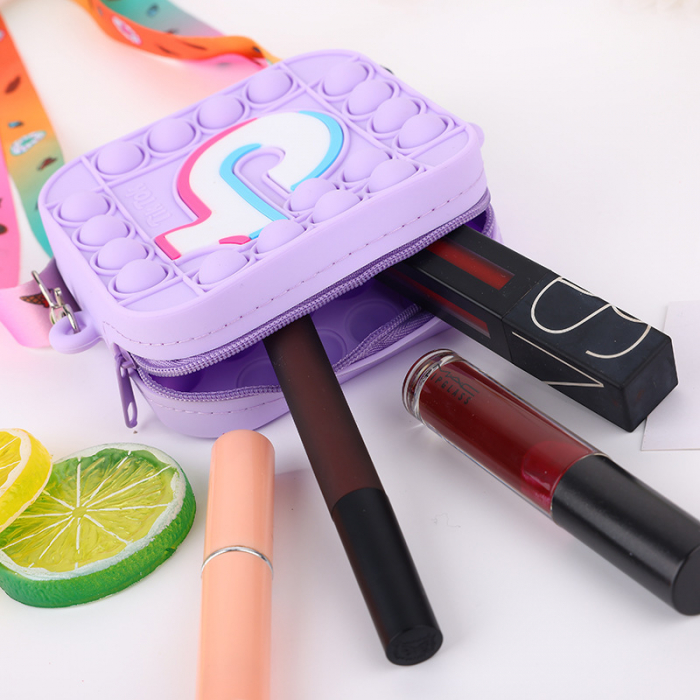 Jucarie Interactiva Antistres Tip Gentuta de Umar Pop IT din Silicon, Cu Fermoar si Curea, TikTok, 13x10x4 cm, Mov, + 3 Ani [3]