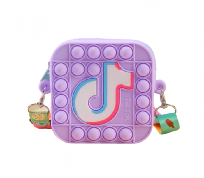Jucarie Interactiva Antistres Tip Gentuta de Umar Pop IT din Silicon, Cu Fermoar si Curea, TikTok, 13x10x4 cm, Mov, + 3 Ani [2]