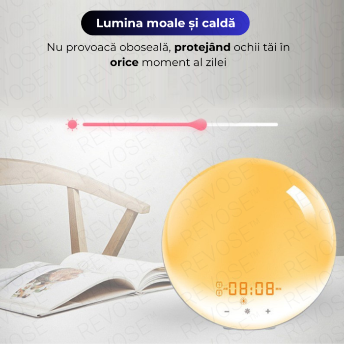 Lampa LED Inteligenta, Radio FM cu Ceas si Alarma, Simulare Rasarit si Apus de Soare, Sunete albe, 7 culori LED, Smart Wake-up light, Port USB [13]
