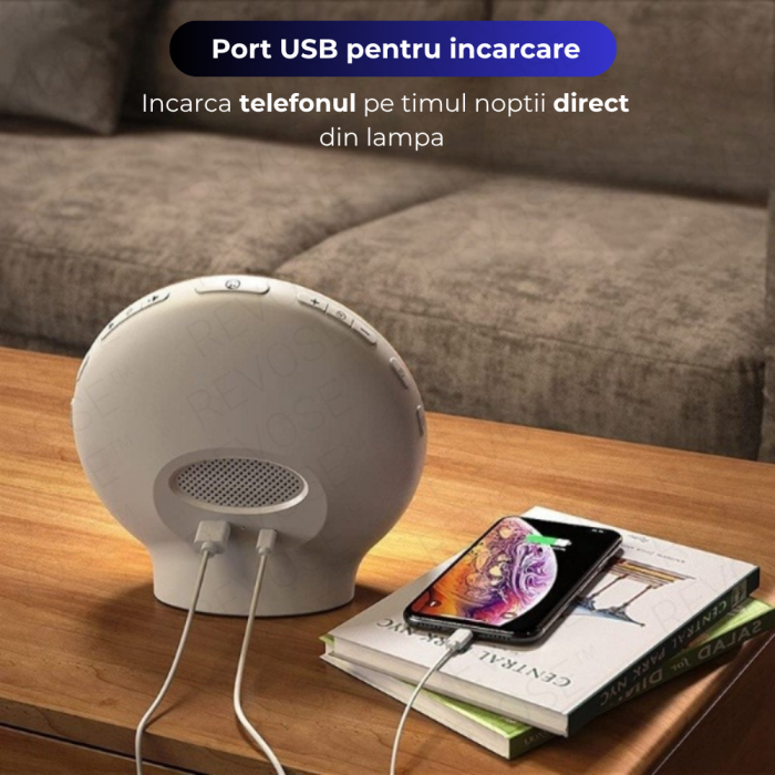 Lampa LED Inteligenta, Radio FM cu Ceas si Alarma, Simulare Rasarit si Apus de Soare, Sunete albe, 7 culori LED, Smart Wake-up light, Port USB [12]