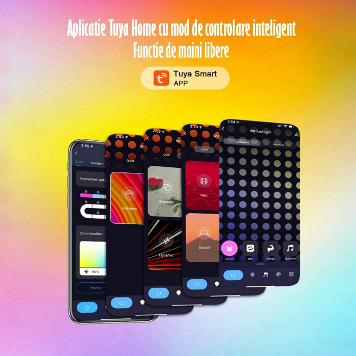 Lampa Modulara Inteligenta tip Hexagon cu Aprindere prin Atingere Led RGB, 6 Panouri Tactile, Voice Control, App/control IOS/Android, Alexa/Google Home, Wi-Fi, Port USB, Telecomanda Inclusa [13]