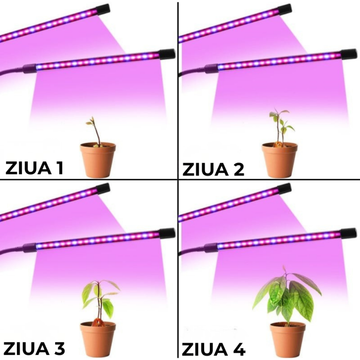 Lampa UV Full Spectrum pentru Cresterea Plantelor cu 3 picioare si 120 LED-uri, 40 w, Temporizator, Corp Reglabil, Clips si Adaptor USB, Lumina UV [10]