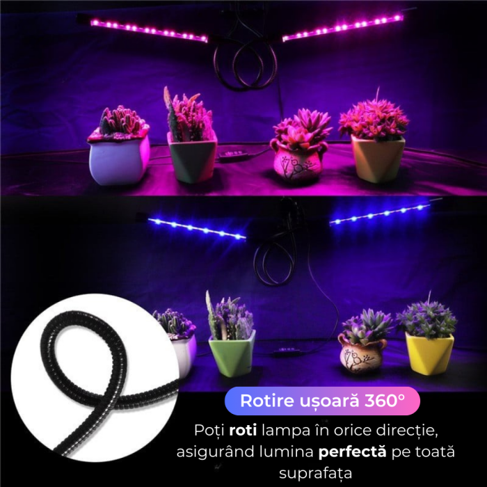 Lampa UV Full Spectrum pentru Cresterea Plantelor cu 3 picioare si 120 LED-uri, 40 w, Temporizator, Corp Reglabil, Clips si Adaptor USB, Lumina UV [9]