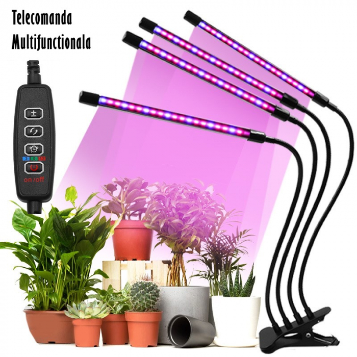 Lampa UV Full Spectrum pentru Cresterea Plantelor cu 4 picioare si 120 LED-uri, 40 w, Temporizator, Corp Reglabil, Clips si Adaptor USB, Lumina UV [9]