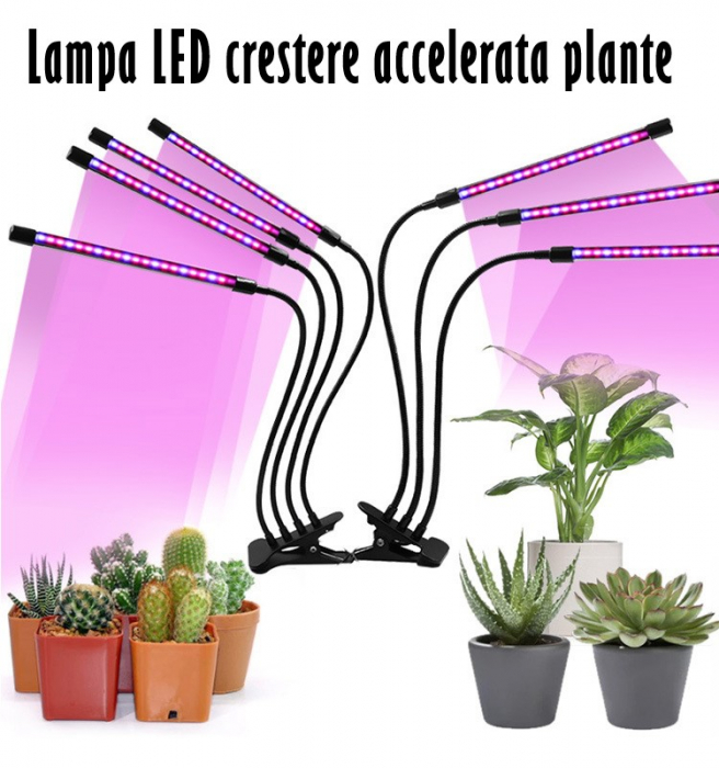 Lampa UV Full Spectrum pentru Cresterea Plantelor cu 4 picioare si 120 LED-uri, 40 w, Temporizator, Corp Reglabil, Clips si Adaptor USB, Lumina UV [13]