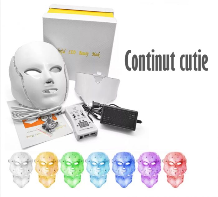 Masca pentru fata si gat, de Infrumusetare, cu 192 LED-uri si 7 Moduri de Culori, Anti-imbatranire, Anti-sebum, Anti-Acnee, Estompare Riduri fine, Eliminarea petelor si Diminuarea Cearcanelor, Tratame [4]