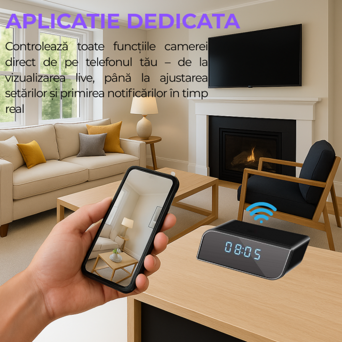 Mini camera Spy REVOSE™, WI-FI, IP, Ascunsa in Ceas Desteptator, Microfon, Infrarosu, 1080P, Activare la Miscare [10]