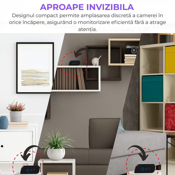 Mini camera Spy REVOSE™, WI-FI, IP, Ascunsa in Ceas Desteptator, Microfon, Infrarosu, 1080P, Activare la Miscare [6]