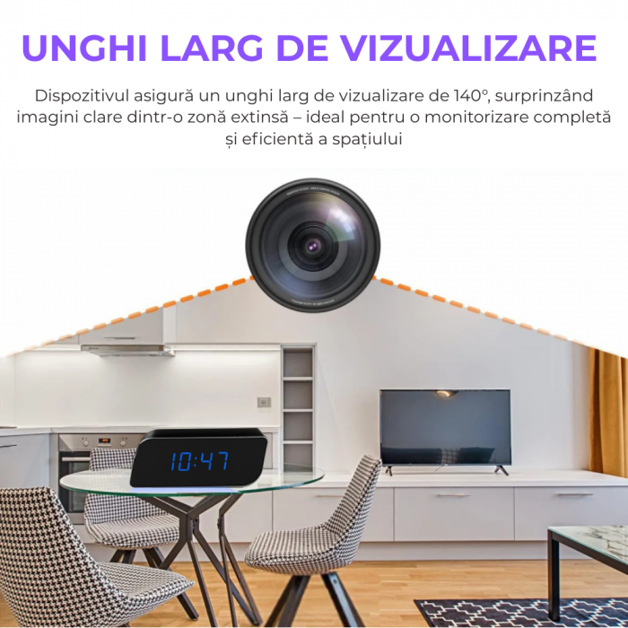 Mini camera Spy REVOSE™, WI-FI, IP, Ascunsa in Ceas Desteptator, Microfon, Infrarosu, 1080P, Activare la Miscare, Card Micro SD 32GB Inclus [4]