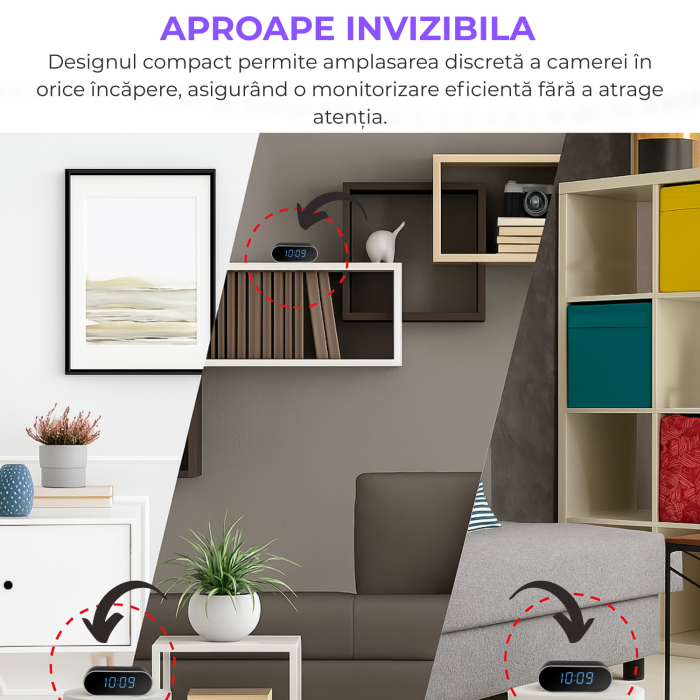 Mini camera Spy REVOSE™, WI-FI, Ascunsa in Ceas Desteptator, Microfon, Infrarosu, 1080P, Activare la Miscare [4]