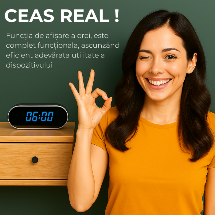 Mini camera Spy REVOSE™, WI-FI, IP, Ascunsa in Ceas Desteptator, Microfon, Infrarosu, 1080P, Activare la Miscare, Rotunda, Card Micro SD 128GB Inclus [5]