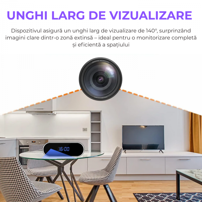 Mini camera Spy REVOSE™, WI-FI, IP, Ascunsa in Ceas Desteptator, Microfon, Infrarosu, 1080P, Activare la Miscare, Rotunda, Card Micro SD 64GB Inclus [10]