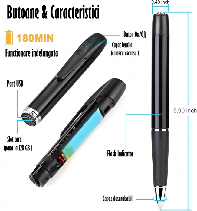 Pix Spion cu Camera 1080 Full HD si Microfon, Inregistrare Audio-Video, Foto, Aparat Spion cu Camera Ascunsa [7]