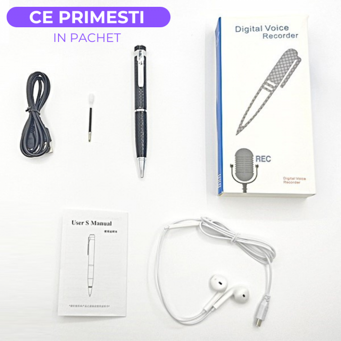 Reportofon Spion Integrat in Pix, Activare Vocală, peste 400 Ore Stocare, Înregistrare Discretă, USB, Autonomie Mare, Audio HD, Dispozitiv Spionaj Ascuns, Ideal pentru Ședințe, Interviuri, Cursuri, Ca [8]